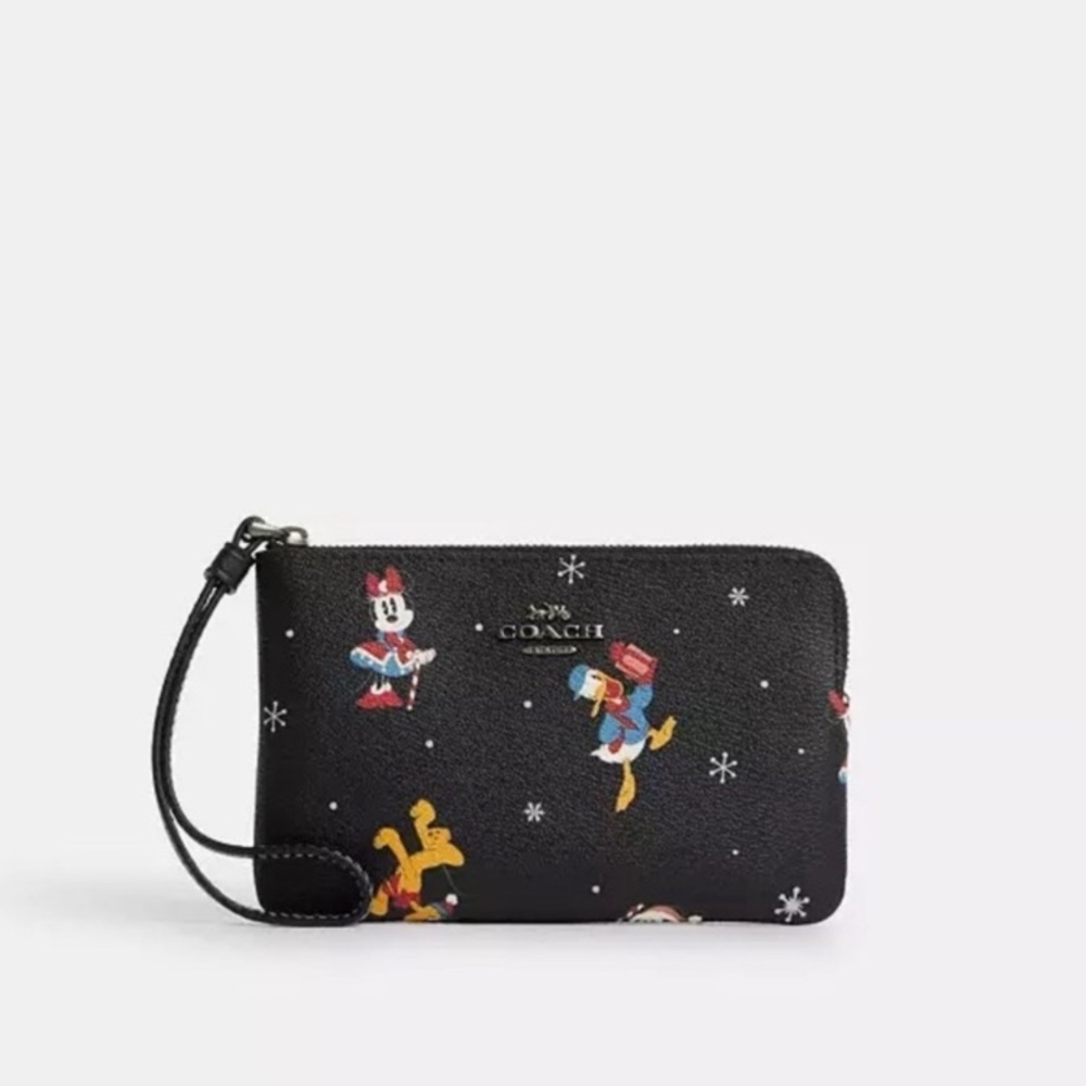 Coach X Disney Holiday Print Corner Zip Wristlet NWT